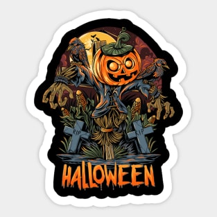 halloween scarecrow pumpkins artwork Sticker